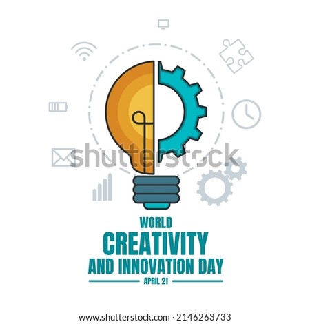 Vector illustration of a bulb and a gear, as a banner, poster or template on the world day of creativity and innovation.	