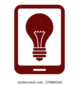 Vector Illustration of Bulb Inside Mobile in Maroon Icon
