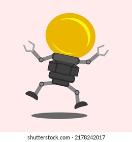 Vector illustration of bulb lamp cartoon character with robotic version. 
