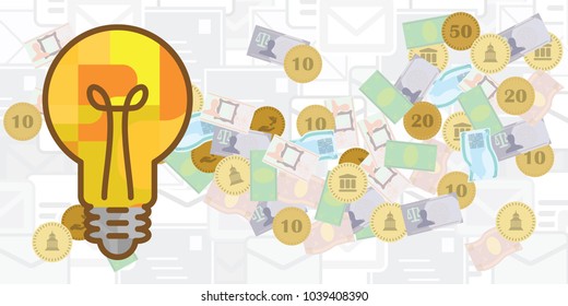 vector illustration of bulb and money for business ideas and fintech innovations
