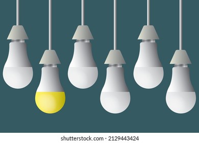 vector illustration of Bulbs are hanging in a harmony. Teamwork, leadership, management and uniqueness concept. Vector illustration