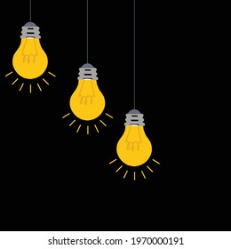 vector illustration of bulbs hanging, Trendy flat vector light bulb icons with concept of idea on black background.