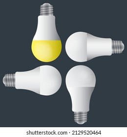 vector illustration of Bulbs are laying in a symmetry. Teamwork, leadership, management and uniqueness concept.