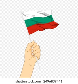 Vector illustration of Bulgaria flag in hand on transparent background