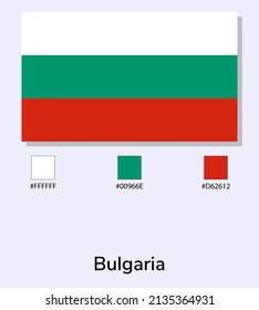 Vector Illustration of Bulgaria flag isolated on light blue background. Illustration Bulgaria flag with Color Codes. As close as possible to the original. ready to use, easy to edit. 
