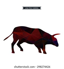 Vector illustration bull. Animal 3d isolated. Low poly design.