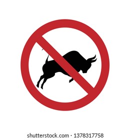 Vector illustration of bull ban mark on a white background. Symbol of animal, warning,corrida,spain.