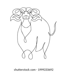 Vector illustration of a bull. Buffalo in one line style. Cattle. Bull logo. Simple linear illustration of a buffalo. Livestock.