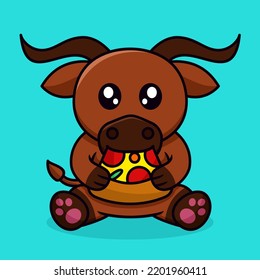 Vector Illustration Of Bull And Chibi Animal