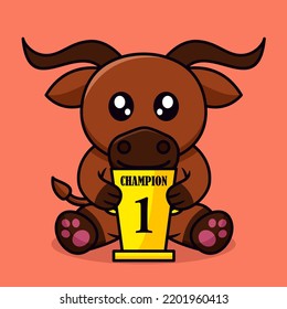 Vector Illustration Of Bull And Chibi Animal