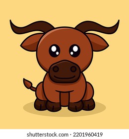 Vector Illustration Of Bull And Chibi Animal