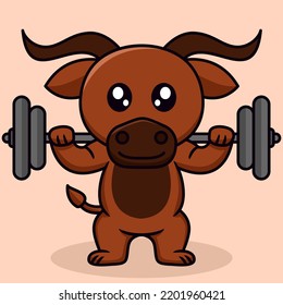 Vector Illustration Of Bull And Chibi Animal