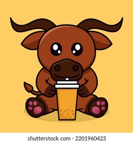 Vector Illustration Of Bull And Chibi Animal