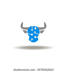 Vector illustration of bull with circuit pattern. Icon of bullish cryptocurrency trend. Symbol of ICO analytics trading.