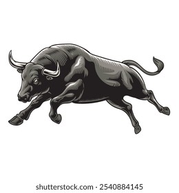 Vector Illustration of Bull with Detailed Vintage Illustration 