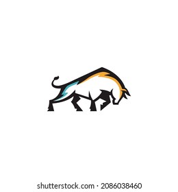 Vector illustration of a bull in full color isolated against a white background. The bull attacks. Suitable for logos, signs, creative industry, multimedia, entertainment, education, shops
