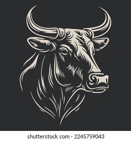 Vector illustration of bull head. Logo, emblem, label template.