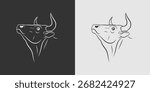 Vector illustration of a bull head looking upwards in side profile. Elegant black and white minimalist line art design