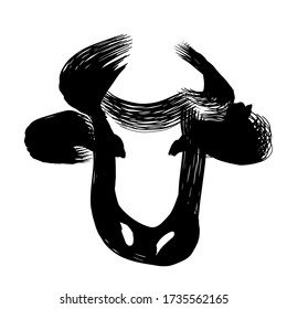 Vector illustration of a bull head. Ox on a white background. Chinese symbol of new year 2021. Lunar New Year. Drawing abstraction bull