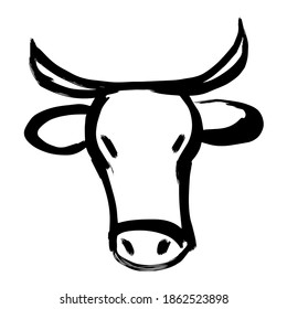 Vector illustration of a bull head. Ox on a white background. Chinese symbol of new year 2021. Lunar New Year. Drawing abstraction bull.