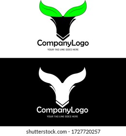 vector illustration of a bull and leaf logo design