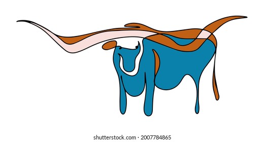 Vector illustration of a bull. Bull logo in abstract style. Silhouette of cattle. Calf. Continuous line drawing of a bull.