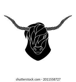 Vector illustration of a bull. Bull logo in graphic style. Silhouette of cattle. Taurus zodiac sign. Sketch of power tattoo. Drawing of a strong and dangerous animal.