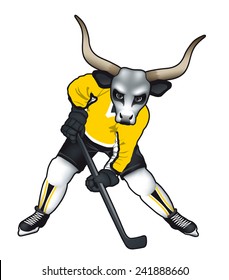 Vector illustration of a bull mascot for ice hockey team or .