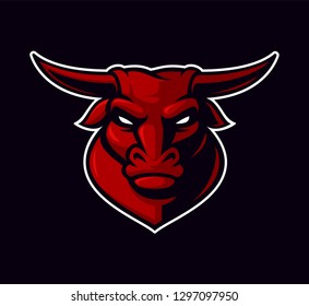 Vector illustration of bull mascot on the dark background. Isolated on the white background.