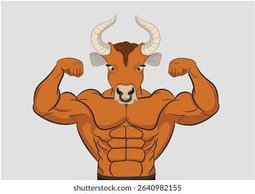 Vector illustration of bull nft posing showing large biceps.