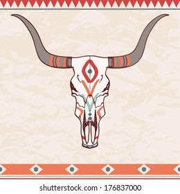 Vector illustration of bull skull with ethnic ornament