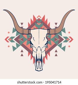 Vector illustration of bull skull with ethnic ornament