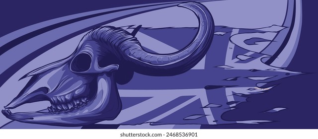 vector illustration of Bull skull with horns and united kingdom flag