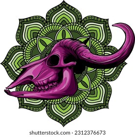 vector illustration of bull skull with mandala decoration