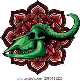 vector illustration of bull skull with mandala decoration
