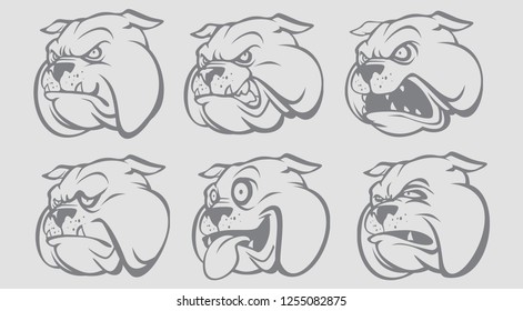 VECTOR ILLUSTRATION OF BULLDOG FACE / HEAD WITH DIFFERENT EXPRESSION 