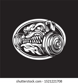 vector illustration of a bulldog and fitness barbell