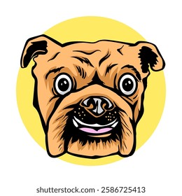 Vector illustration of bulldog head with round badge background