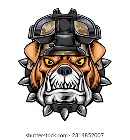 Vector illustration of a bulldog head wearing a heroic U.S Army cap