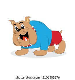 Vector illustration of a bulldog wearing a red spiked collar and dress