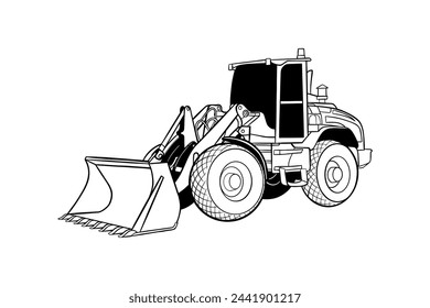 vector illustration of a bulldozer with black and white lines