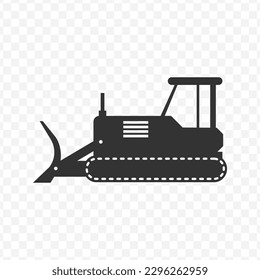 Vector illustration of bulldozer icon in dark color and transparent background(png).