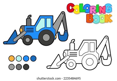 Vector Illustration of a bulldozer. Icon style with black outline. Logo design. Coloring book for children