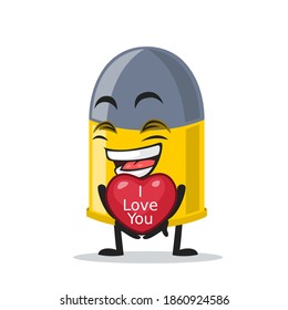 ilustración vectorial de la mascota de bala o el personaje dan el símbolo de amor y dice que te amo