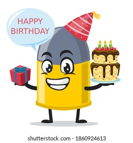 vector illustration of bullet mascot or character celebrate birthday party