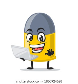 ilustración vectorial de la mascota de viñetas o presentación de caracteres con portátil