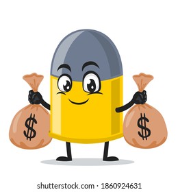 vector illustration of bullet mascot or character holding sacks of money