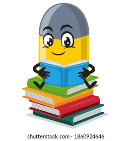 vector illustration of bullet mascot or character reading book