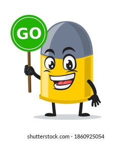 vector illustration of bullet mascot or character holding sign says go