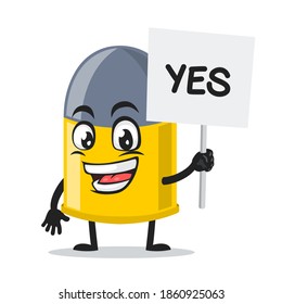vector illustration of bullet mascot or character holding sign says yes